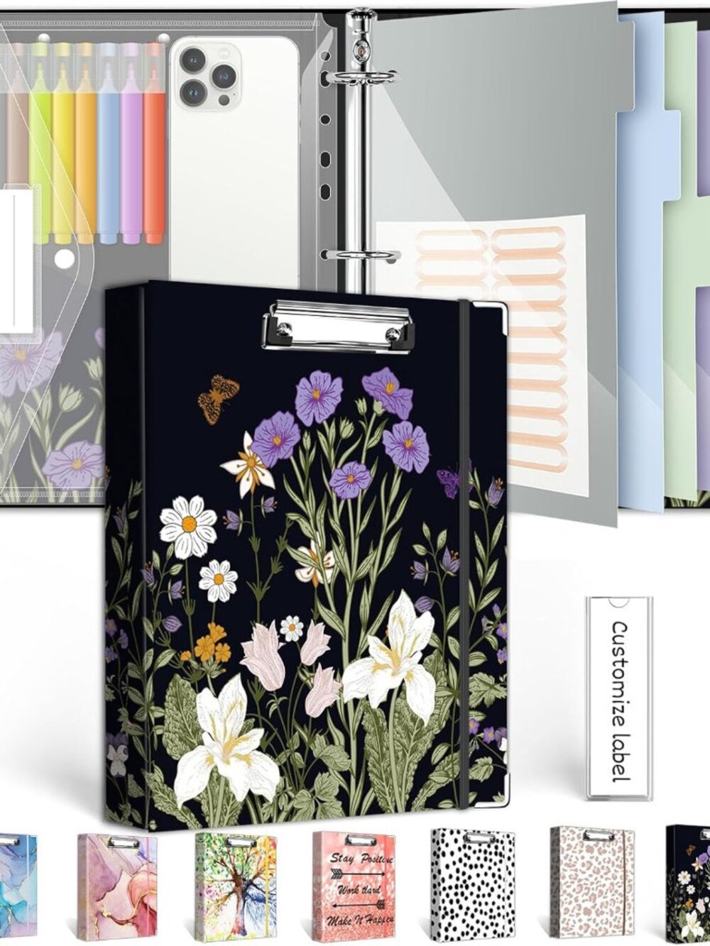 3 Ring Binder 1 Inch, Three Ring Binders Organizer with Clipboard, 5-Tabs Pocket